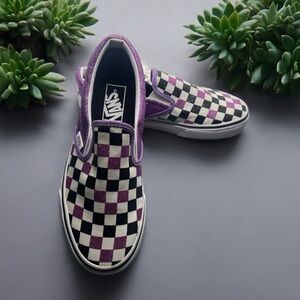 Vans Classic Checkerboard Glitter Skate Shoes Women’s Size 7 New With Tag No Box